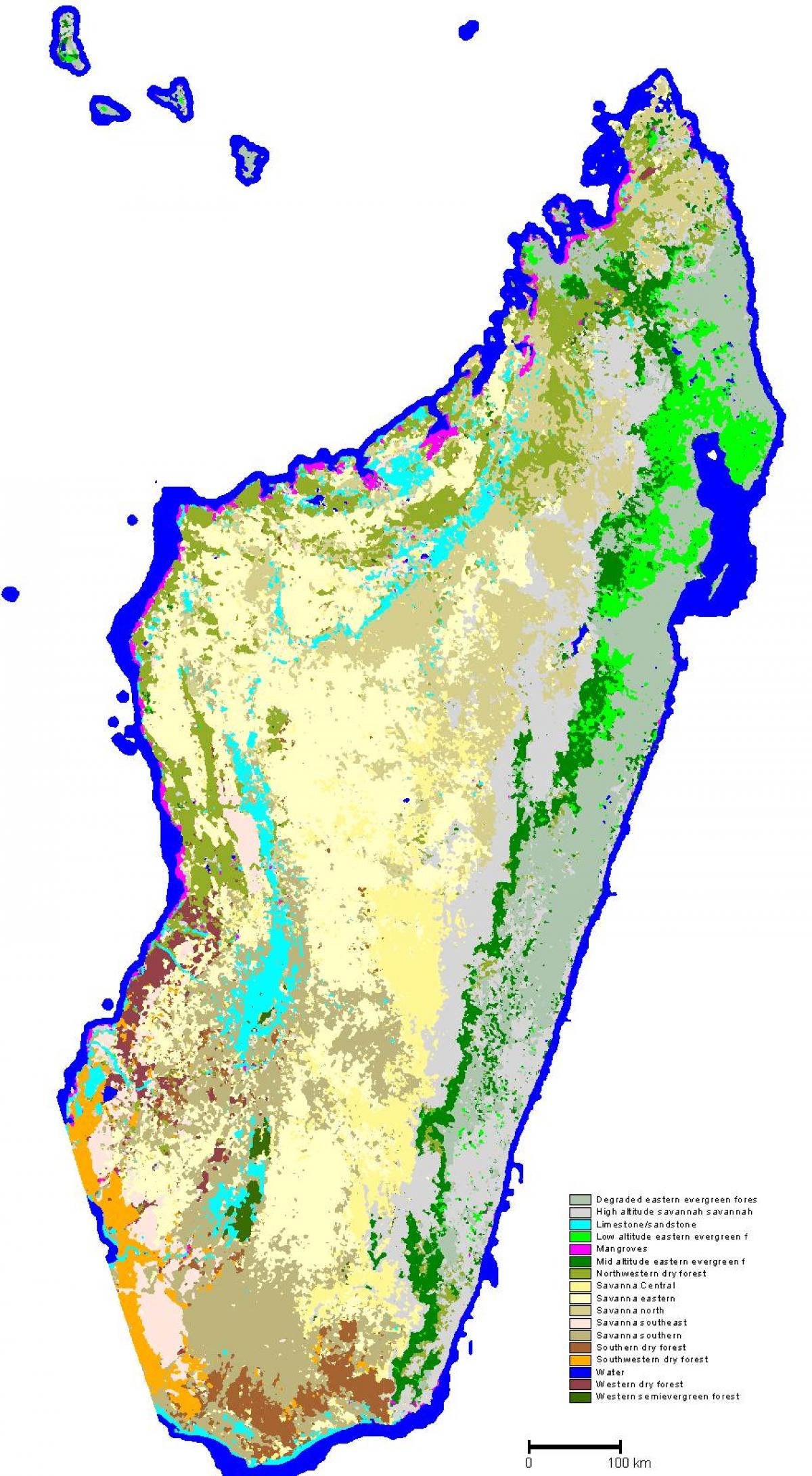 kort af Madagaskar gróðri