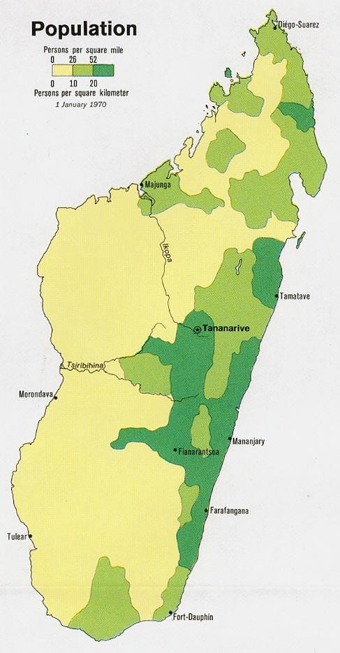 Madagaskar íbúafjölda kort