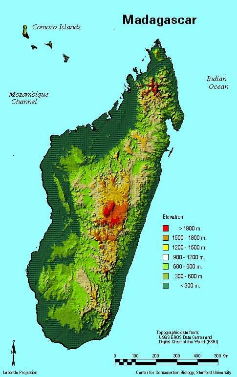 kort af Madagaskar landafræði