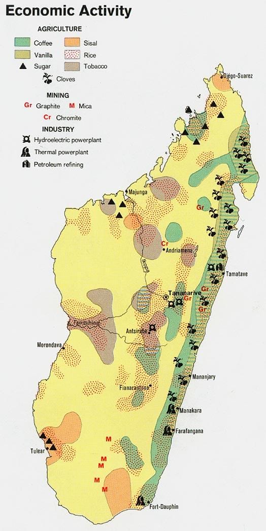 kort af Madagaskar náttúruauðlindir