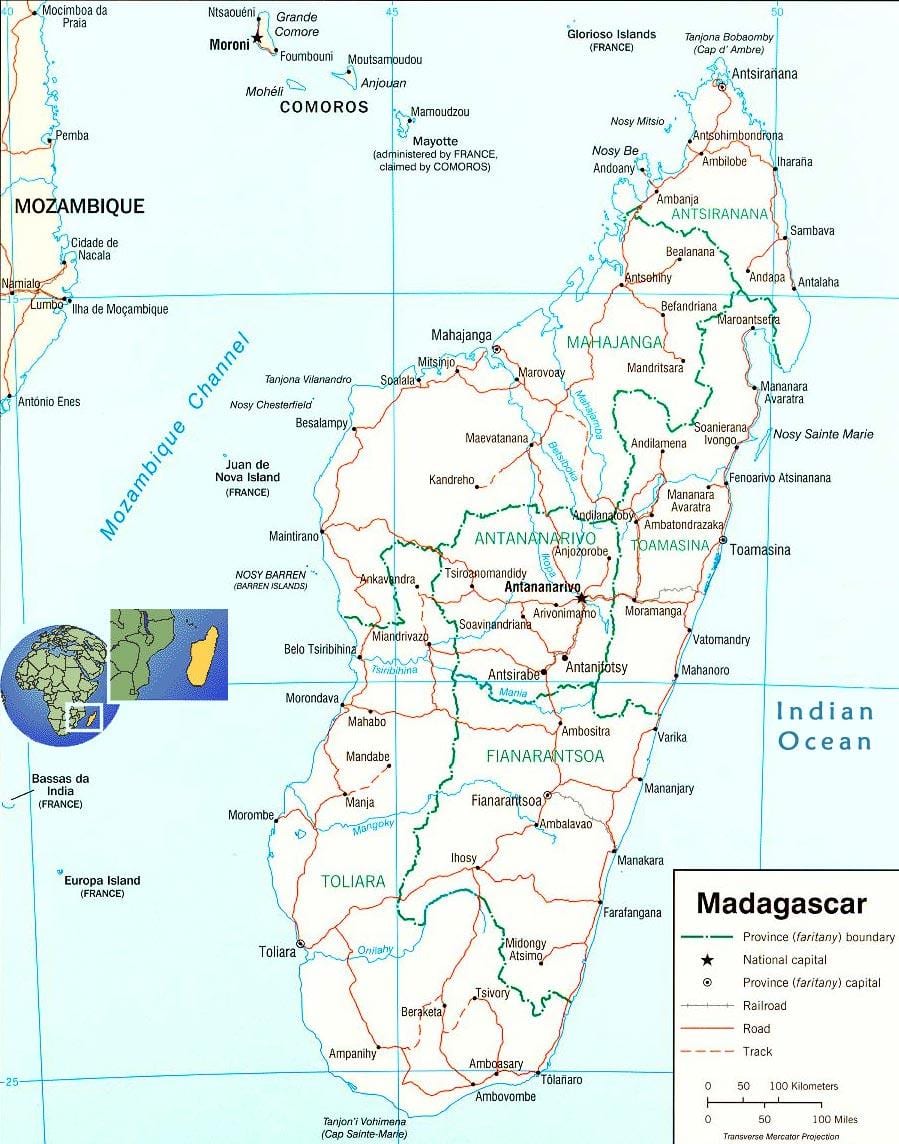 kort af Madagaskar river