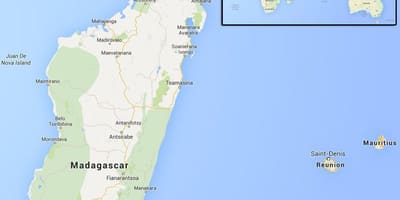 Kort af eyjum nálægt Madagaskar