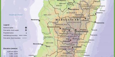 Kort af líkamlega kort af Madagaskar