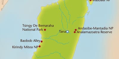 Kort af Madagaskar fjöll